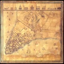 Plan der Stadt und Umgebung von New York, wie sie 1742-1744 waren, 1813